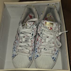 Adidas White Sneakers with Colorful Splatter